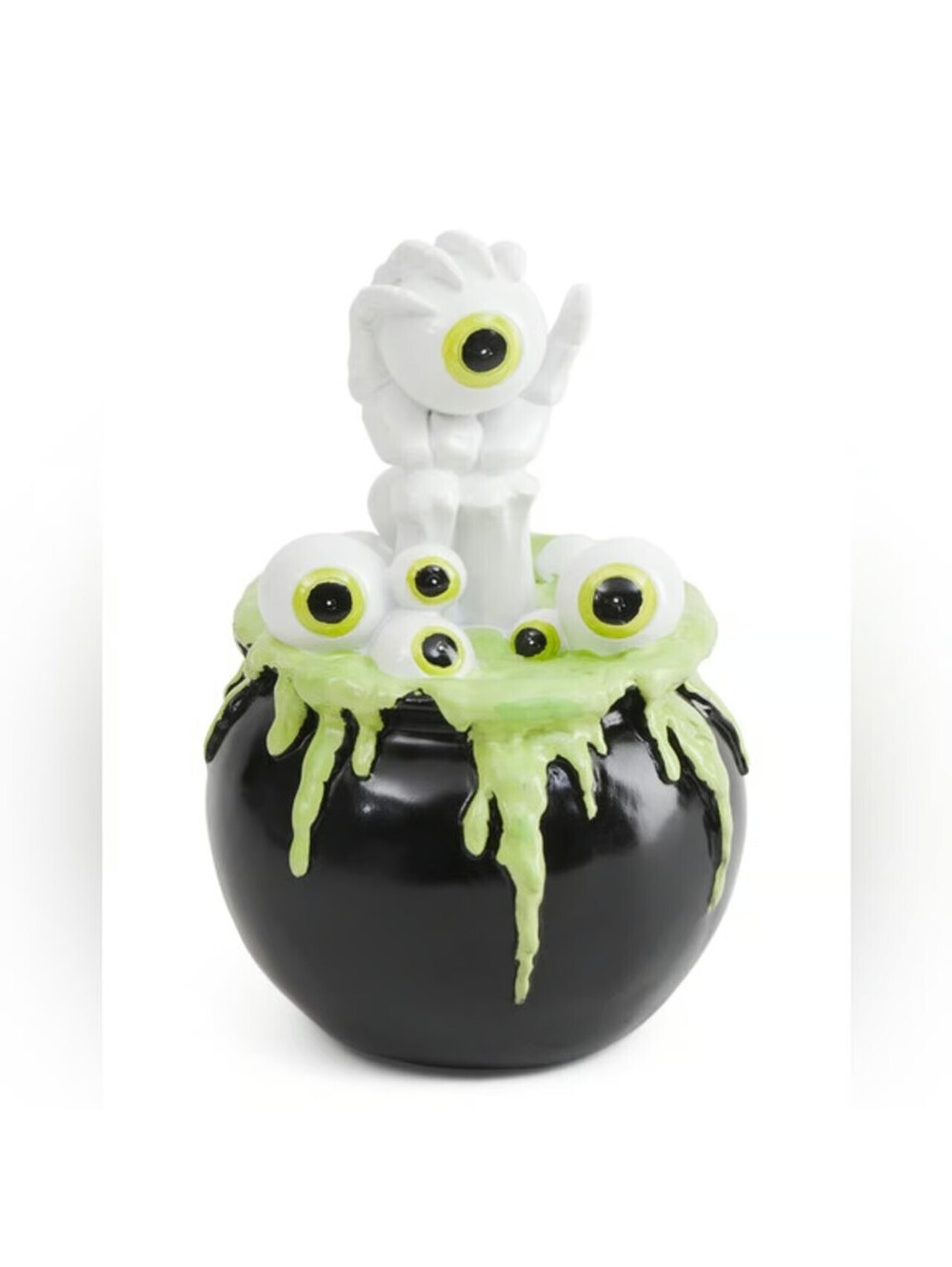 HALLOWEEN 10.5 IN CAULDRON WITH EYEBALLS MONSTER SKELETON HAND TABLETOP DECOR